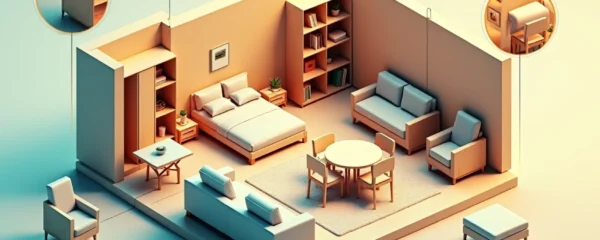 espacio habitable flexible con muebles convertibles